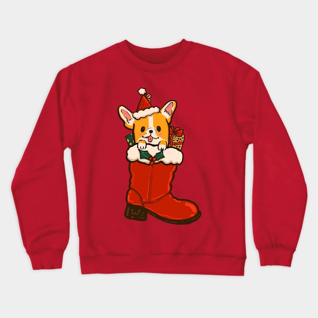 Santa Boot Corgi Crewneck Sweatshirt by Fluffymafi